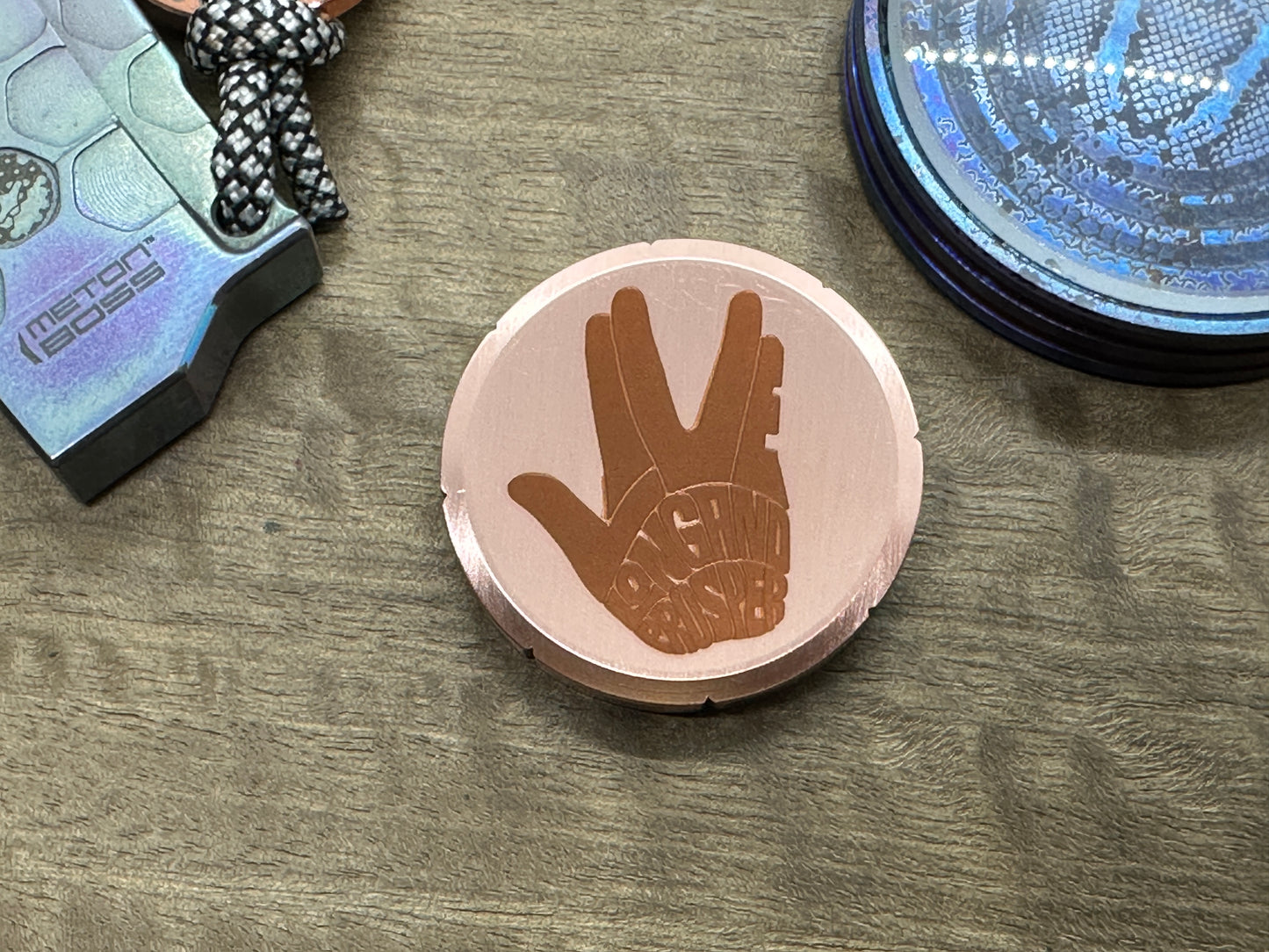 Long Live and Prosper engraved Copper Spinning Worry Coin Spinning Top