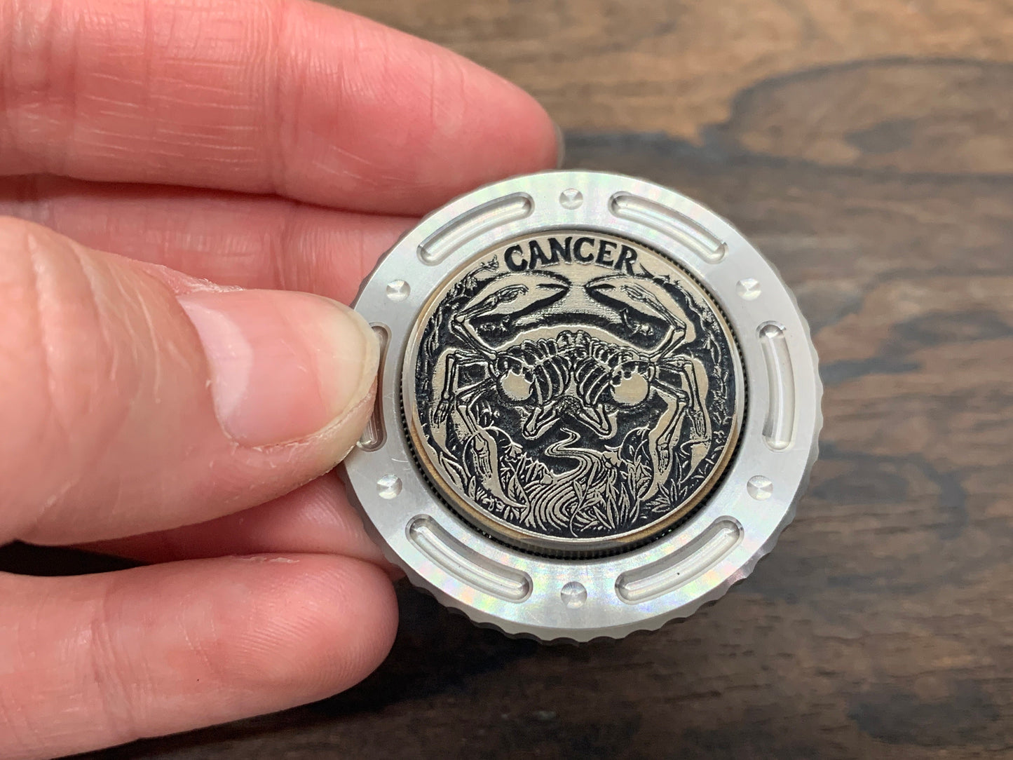 Deep engraved CANCER Zodiac Titanium Coin for Billetspin Gambit