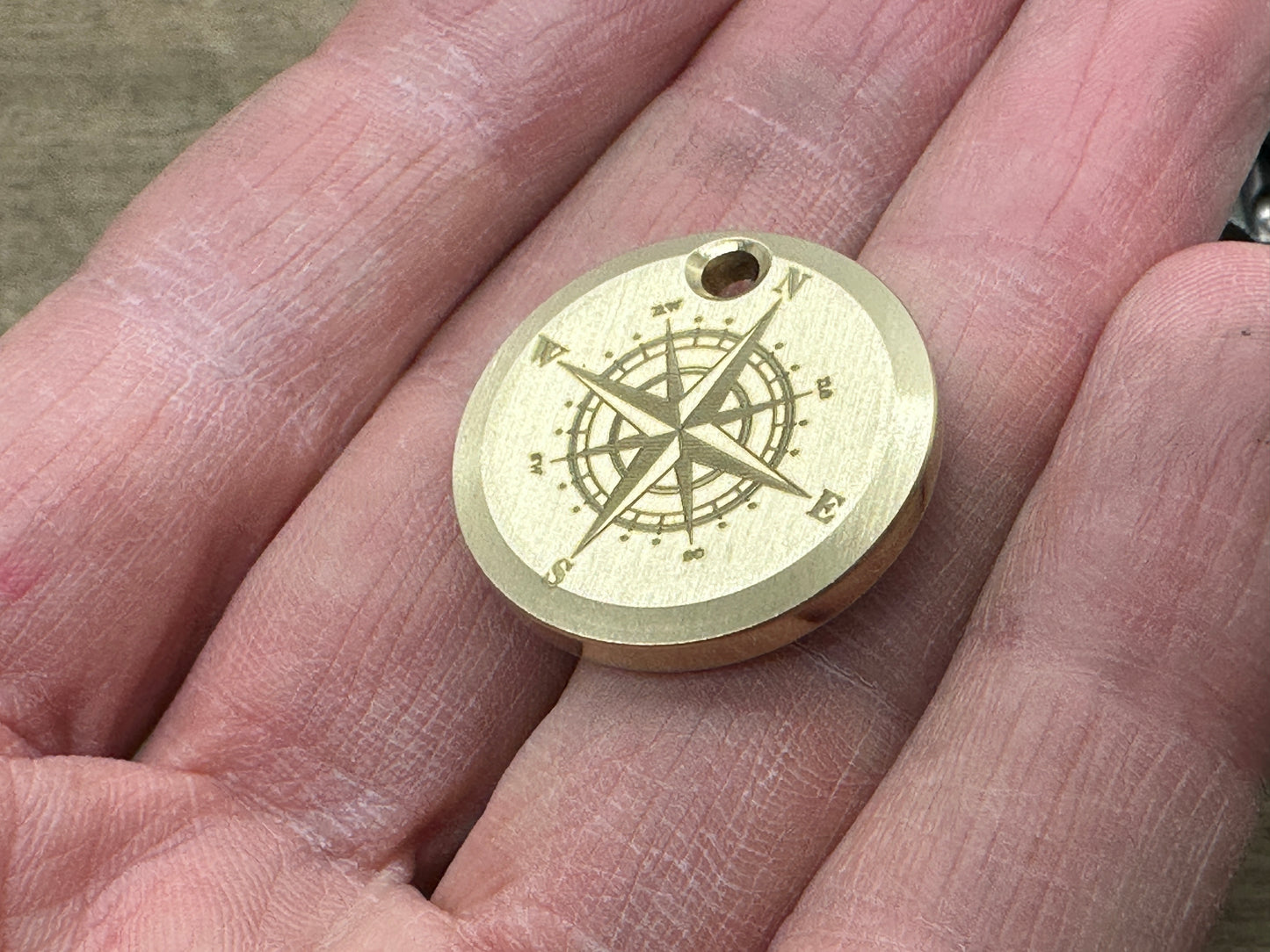 COMPASS engraved on both sides Brass PENDANT Keychain