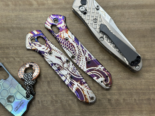 KOI Fish heat ano engraved Titanium Scales for Benchmade 940 Osborne