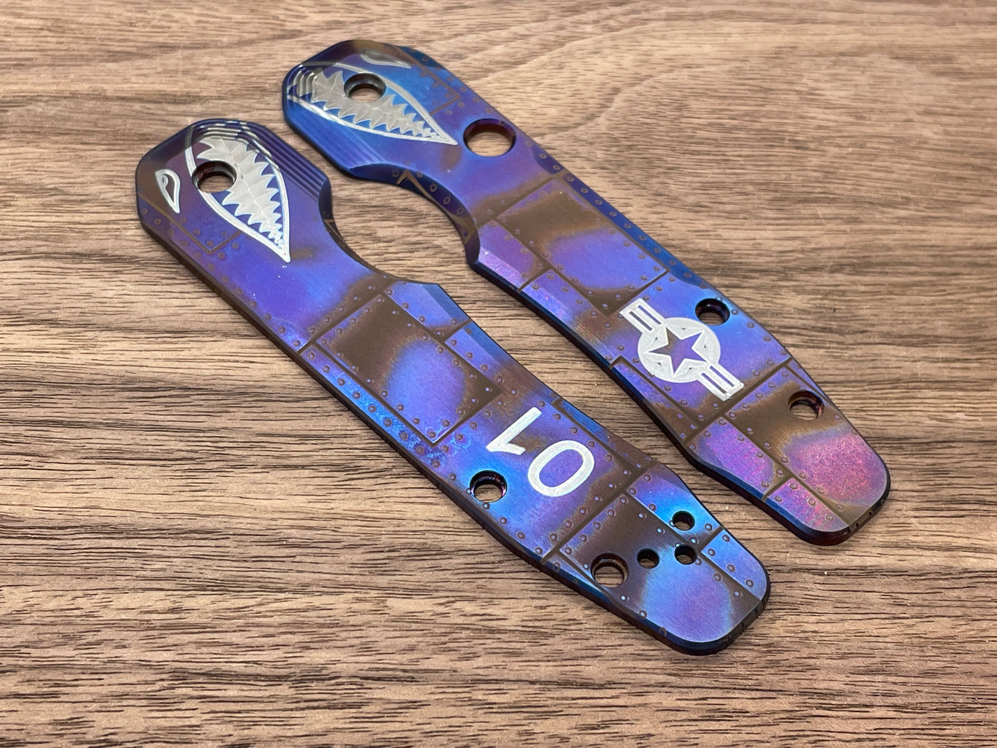 P40 Flamed RIVETED Titanium Scales for Spyderco SMOCK
