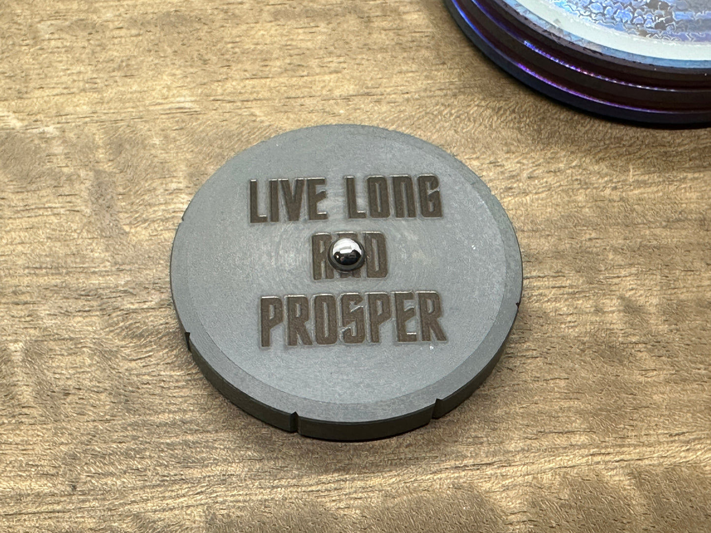 Long Live and Prosper engraved Black TUNGSTEN Spinning Worry Coin Spinning Top