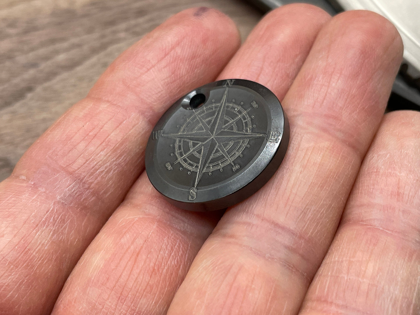 COMPASS engraved Black Zirconium Pendant Keychain Dog tag Key fob Necklace