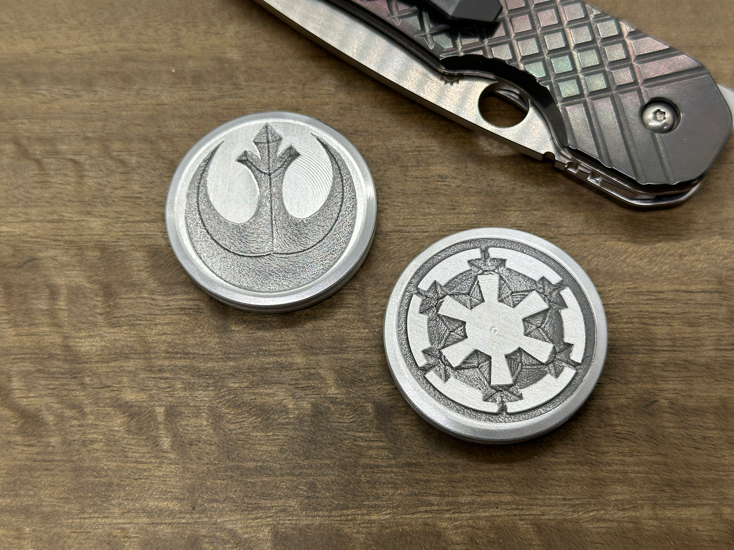 Rebel Alliance vs Imperial Galactic engraved Aluminum CLICKY Haptic Coins Fidget