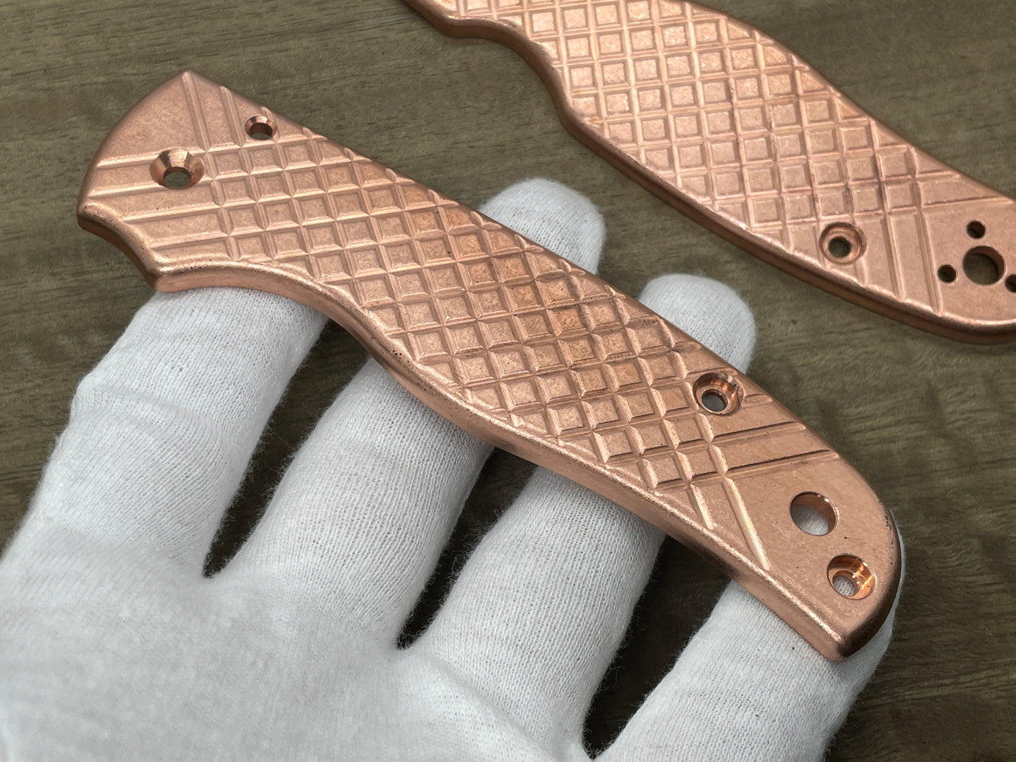 FRAG milled Tumbled Copper Scales for SHAMAN Spyderco