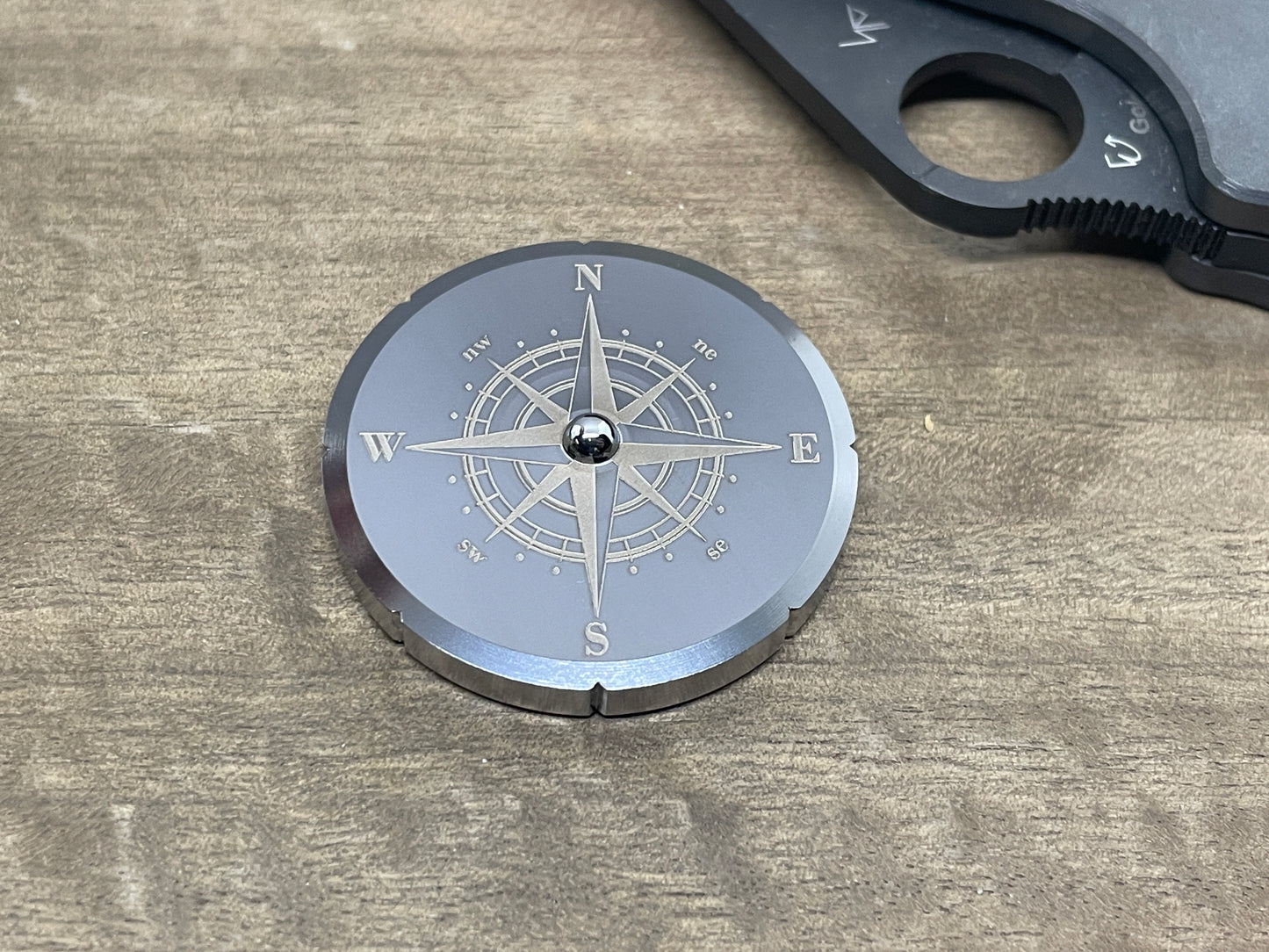 COMPASS Black engraved Stainless Steel Spinning Worry Coin Spinning Top