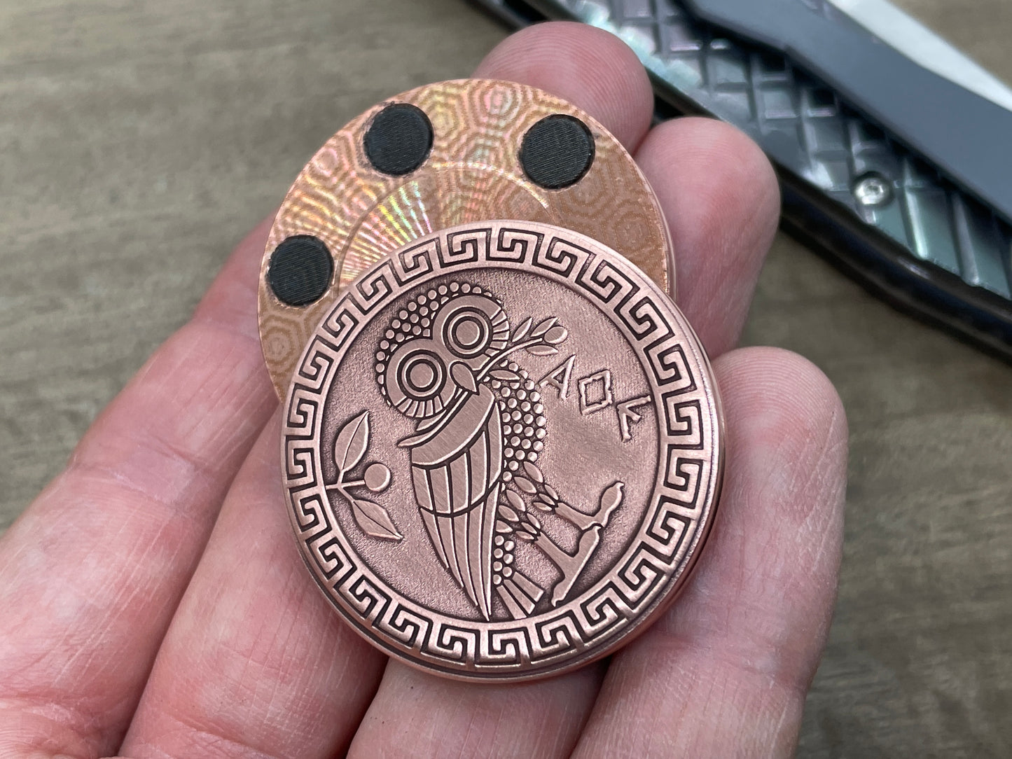 The OWL Copper CLICKY HAPTIC Coins Fidget