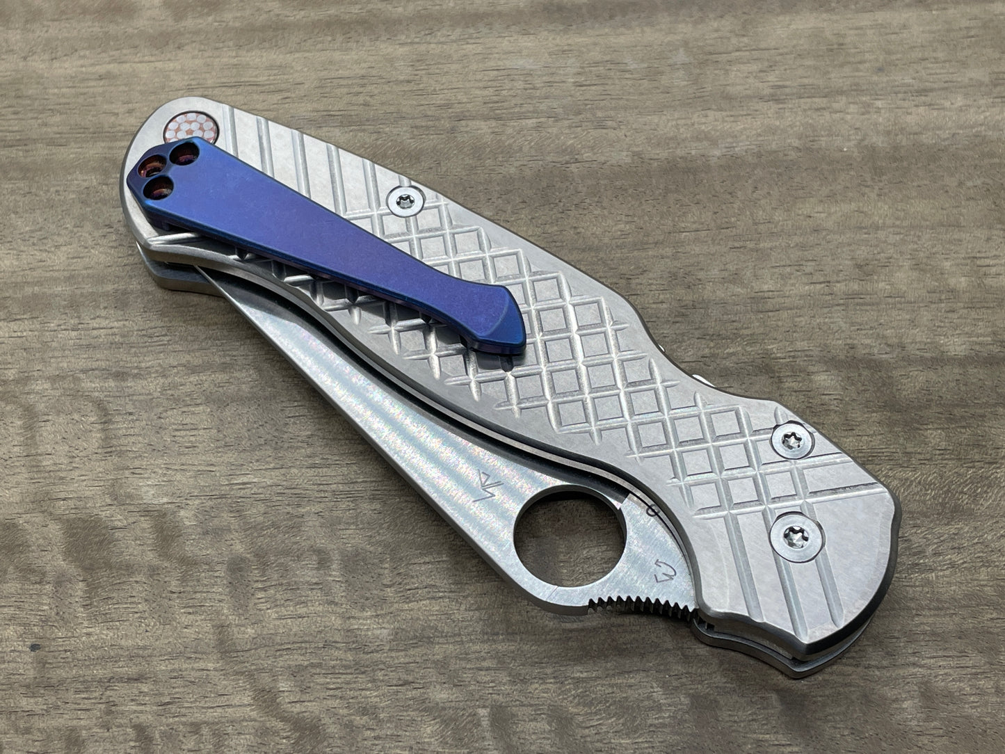 Tumbled Flamed SPIDY Titanium CLIP for most Spyderco models