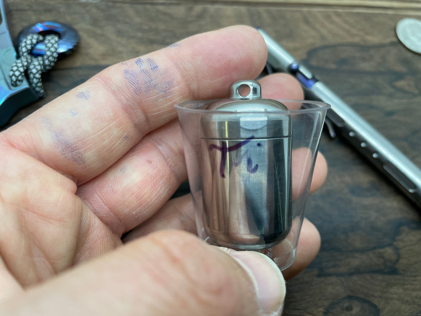 Polished Keychain Titanium Pill Box Pocket Pill Case Stash box Meton-Vault