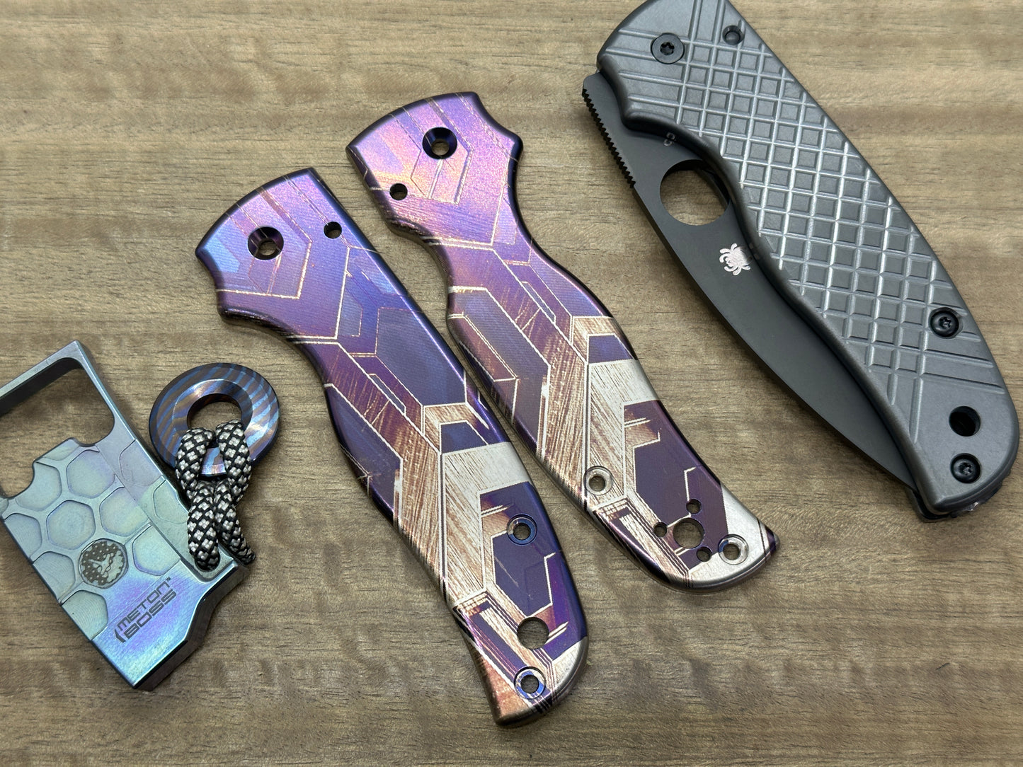 FALCON Purple heat ano engraved Titanium Scales for SHAMAN Spyderco