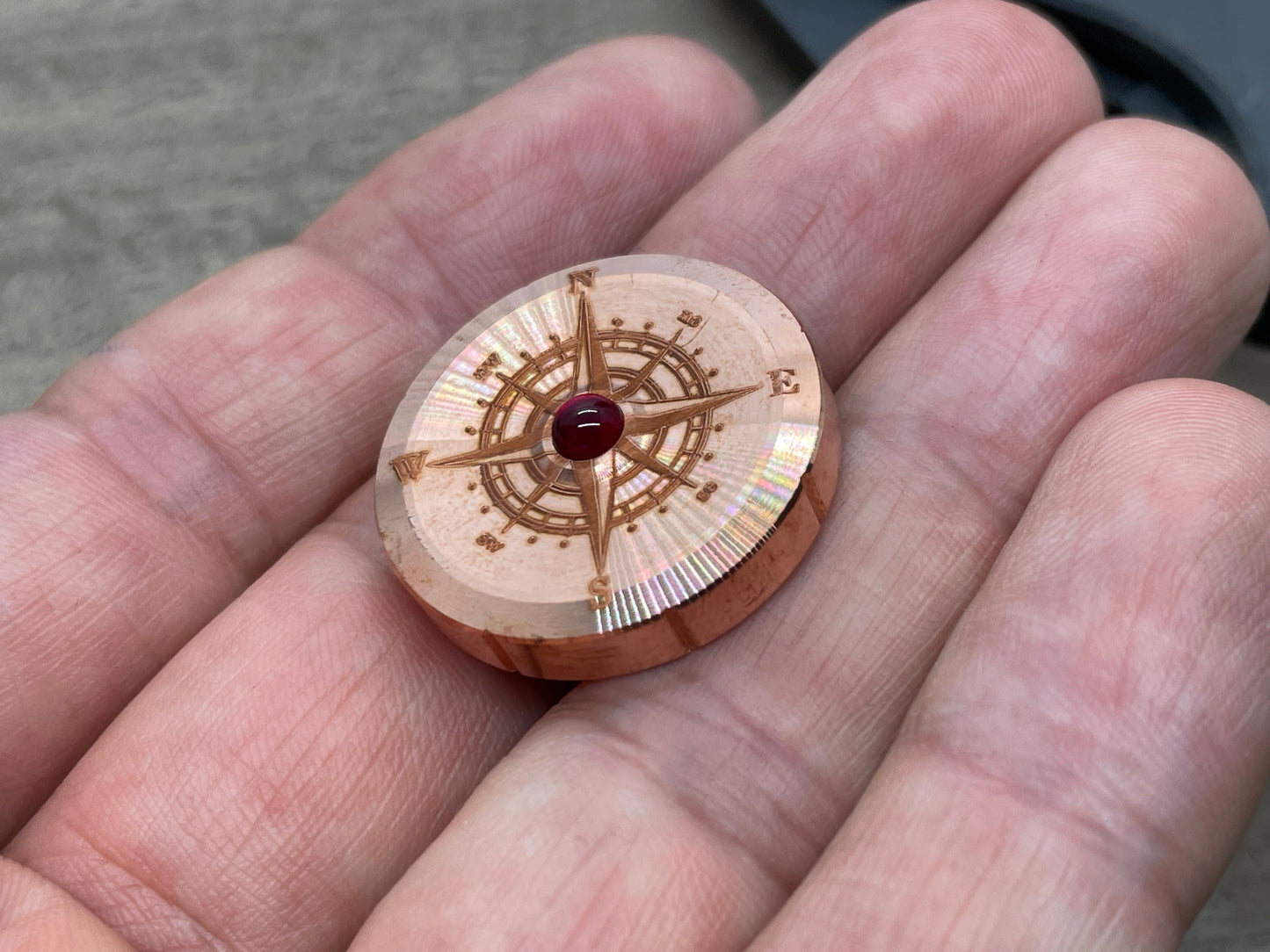 COMPASS engraved Copper Spinning Worry Coin Spinning Top