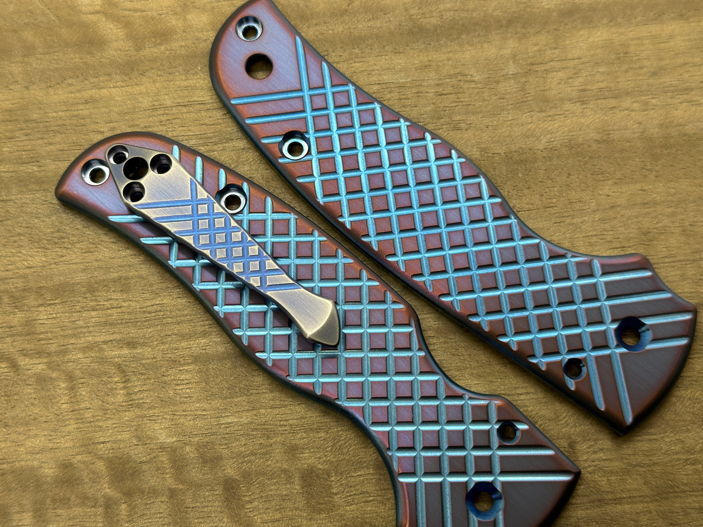 2-Tone BLUE ano & Brushed FRAG Cnc milled Titanium CLIP for SHAMAN Spyderco