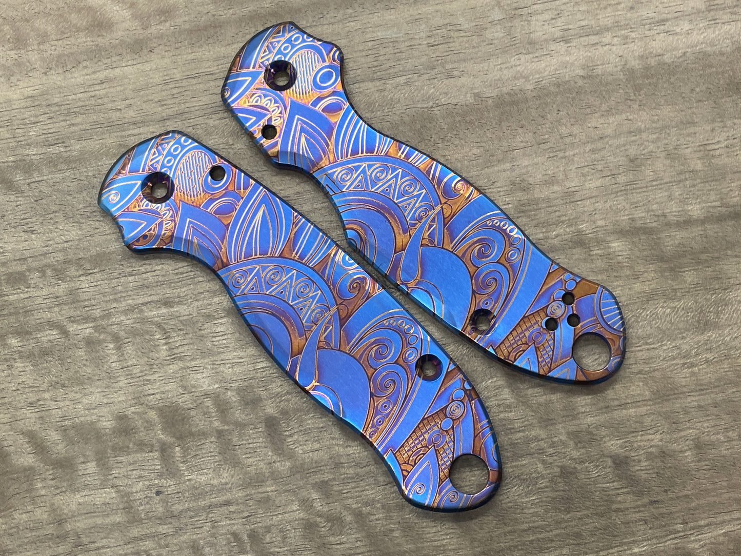 SUNRISE heat ano engraved Titanium Scales for Spyderco Para 3