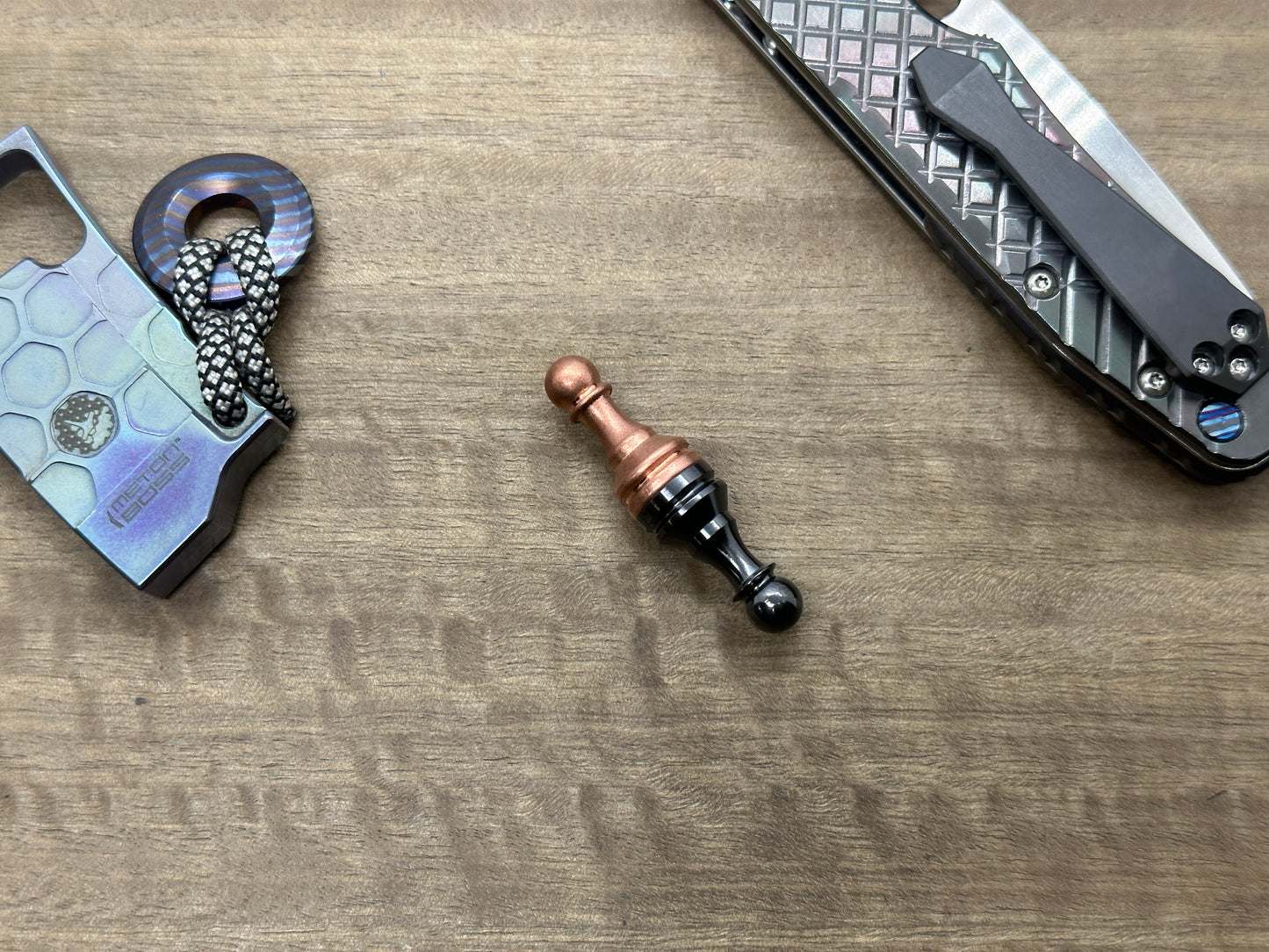 Haptic-PAWN Slider: Polished Zirconium & Tumbled Copper - Chess Pawn fidget