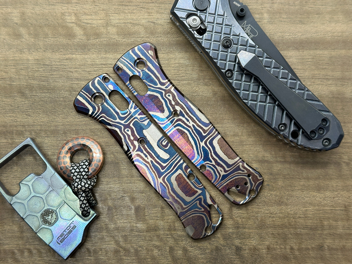 Mokume pattern heat ano engraved Titanium Scales for Benchmade Bugout 535