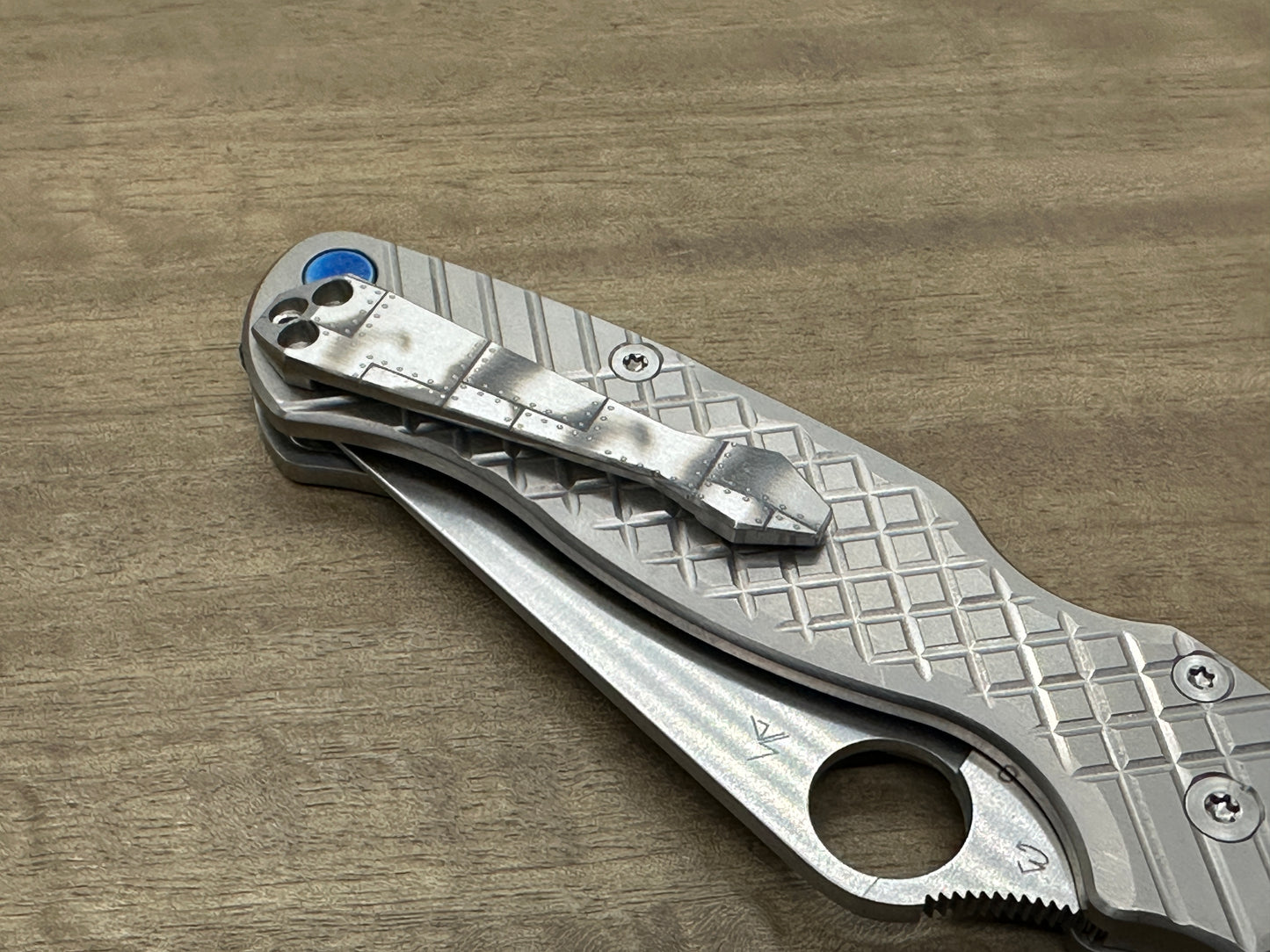 Riveted Airplane engraved Dmd Titanium CLIP for most Spyderco models