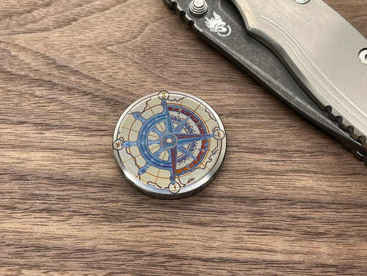 4 sizes Compass Shipwheel Heat ano engraved Titanium Worry Coin