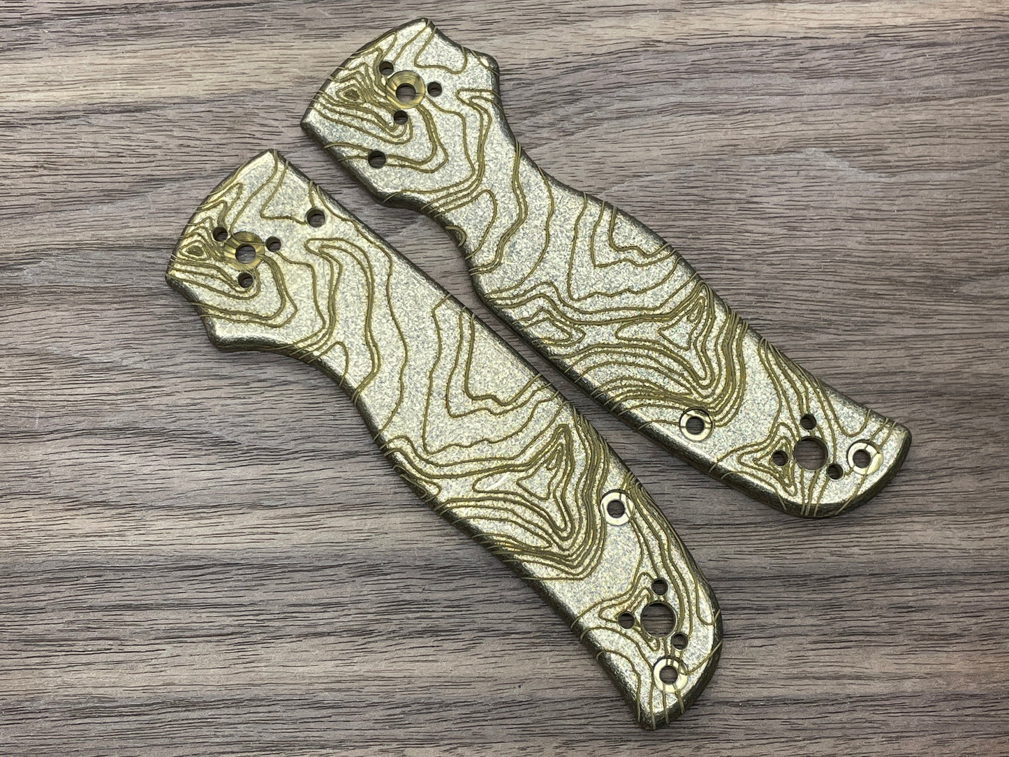 Battleworn TOPO engraved Brass Scales for SHAMAN Spyderco