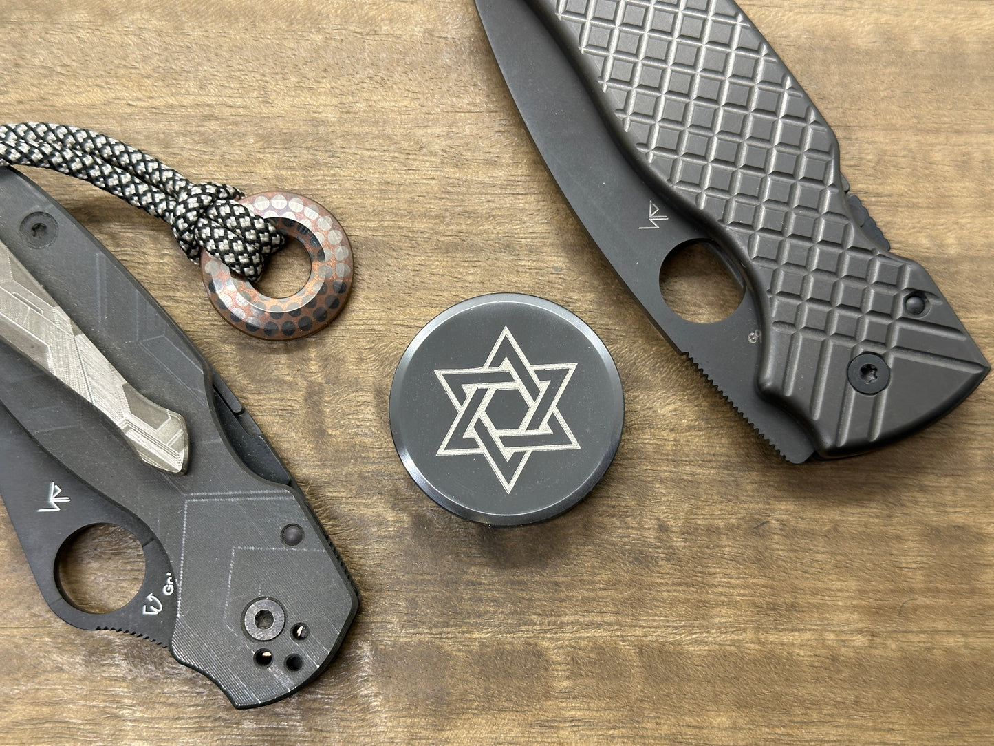 Stars of David engraved Zirconium HAPTIC Coins CLICKY Haptic Slider Fidget