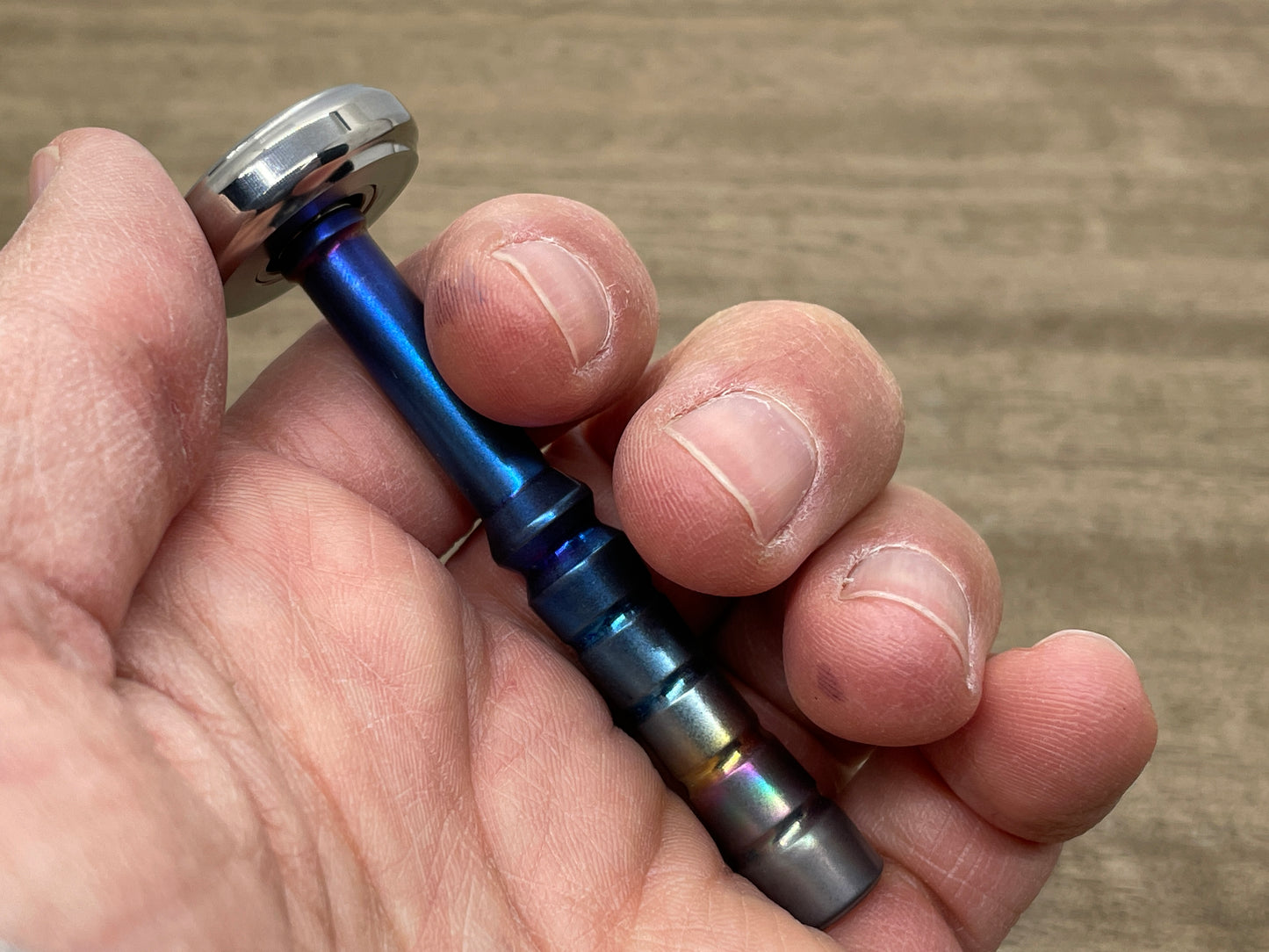 FIDGET-Stick Polished Ti Head - Tumbled Titanium Special Flamed Stick - EDC