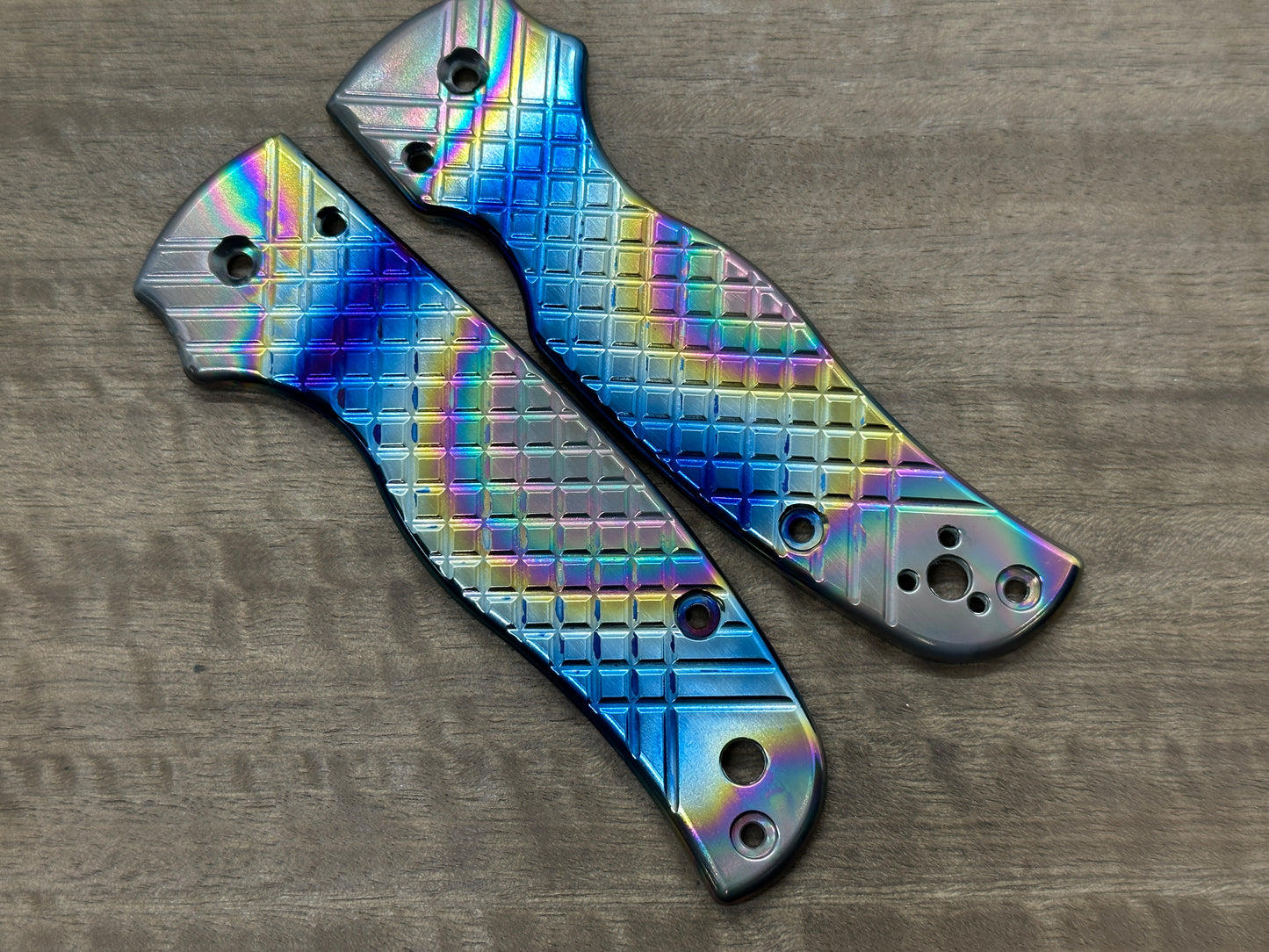 Oil Slick Tumbled FRAG Cnc Milled Titanium Scales for SHAMAN Spyderco