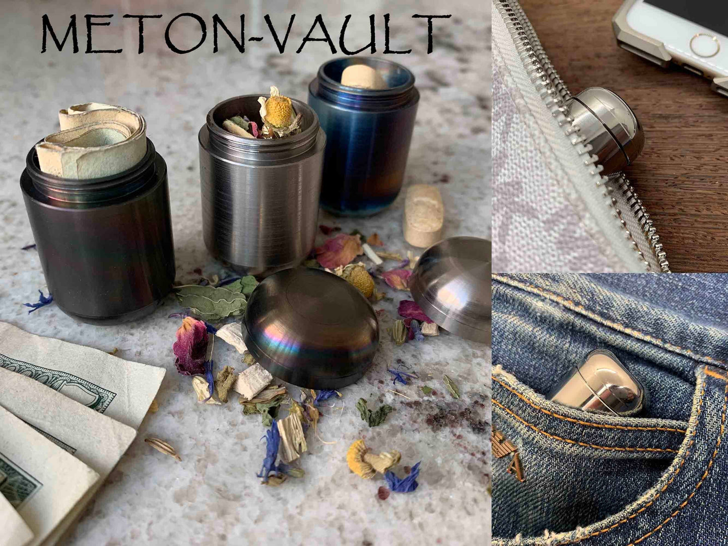 Keychain Meton-Vault Pill Box Stash box Pocket Pill Case: Zirconium & Titanium