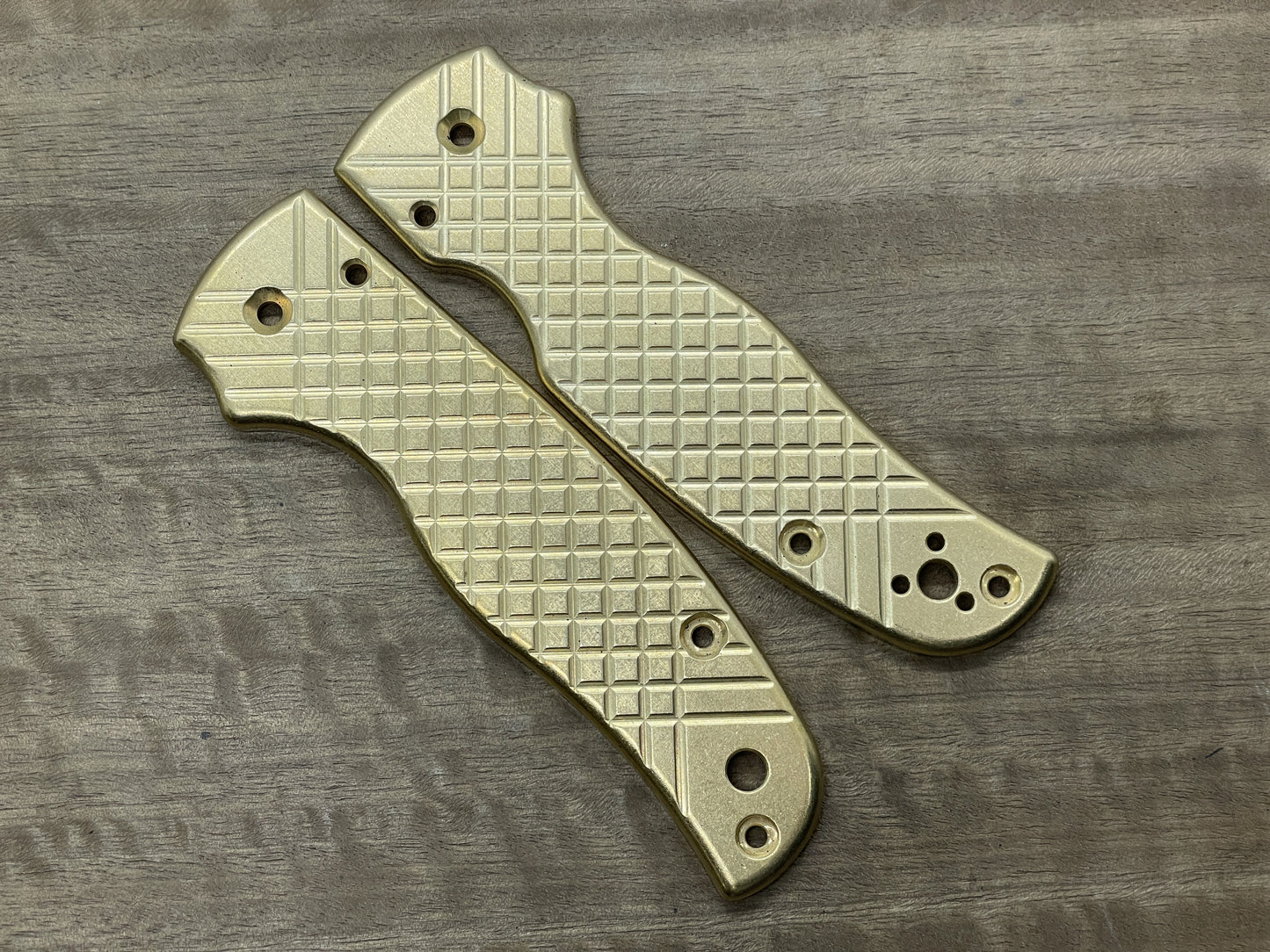 FRAG milled Tumbled Brass Scales for SHAMAN Spyderco