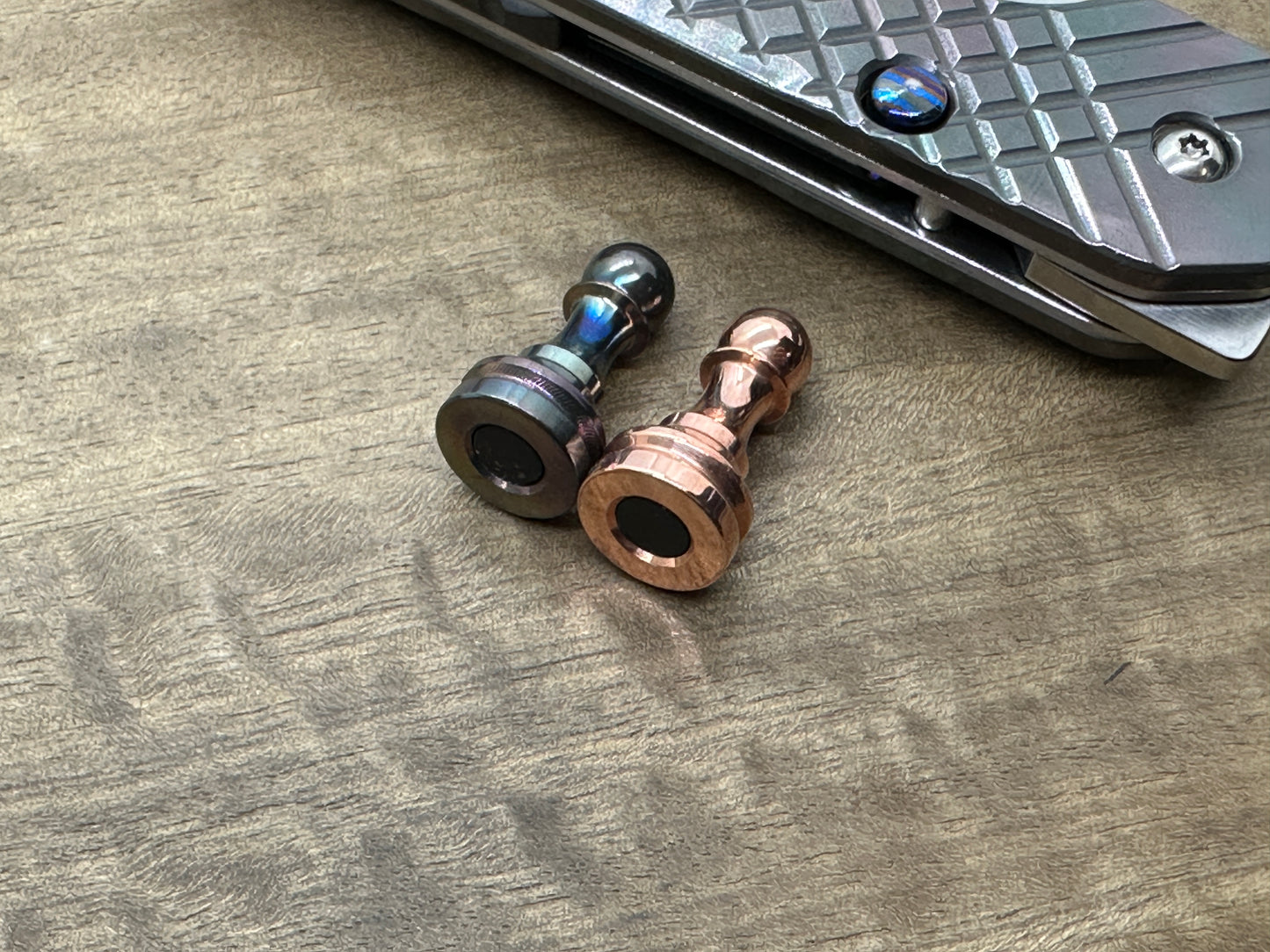 Oil-Slick Polished Zirconium & Copper Haptic-PAWN Slider Chess Pawn fidget