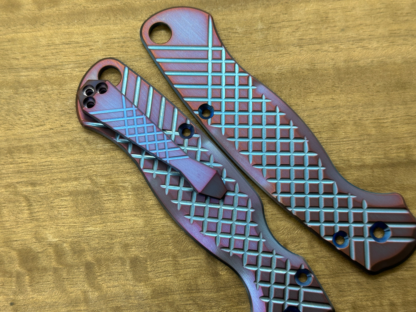 2 Tone (Blue-Purple) FRAG Cnc milled Titanium CLIP for most Spyderco models