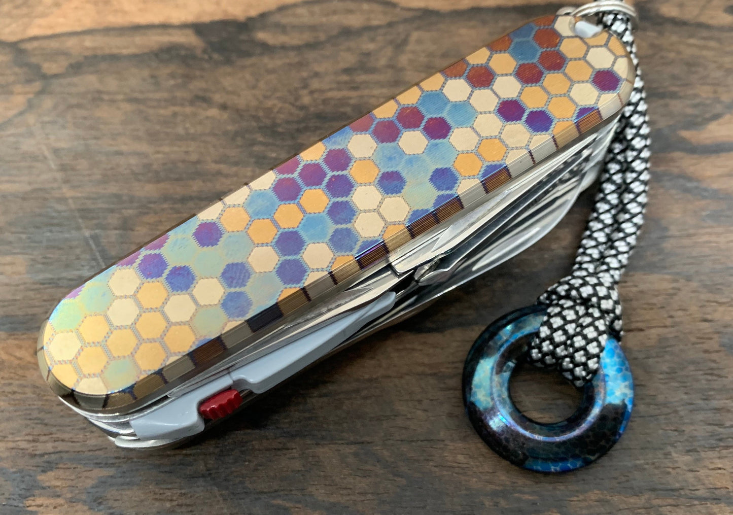 91mm heat ano engraved Honeycomb Titanium Scales for Swiss Army SAK