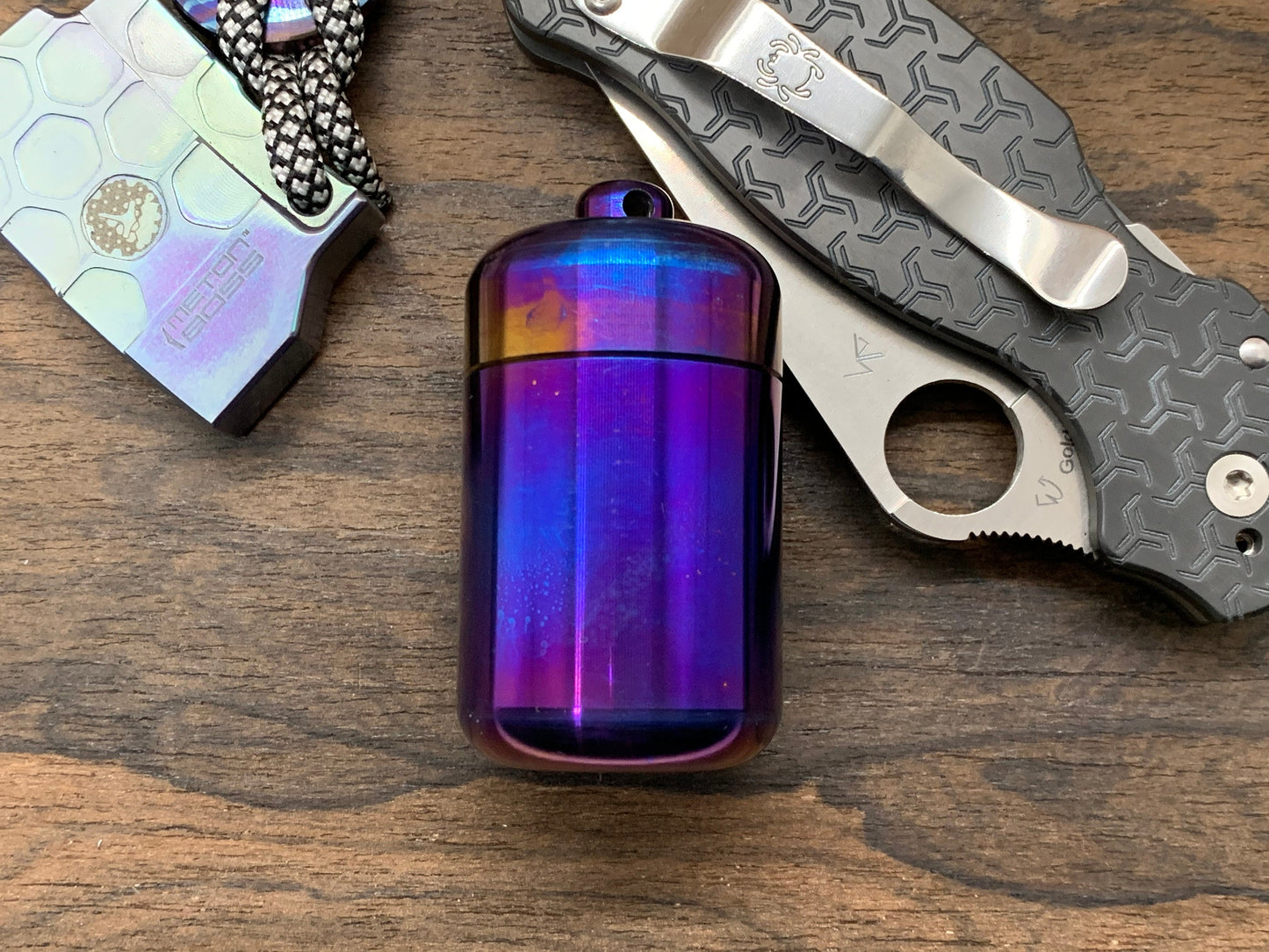 XL Keychain Flamed TITANIUM Meton-Vault Pill box Stash box Pill Case Candy Box