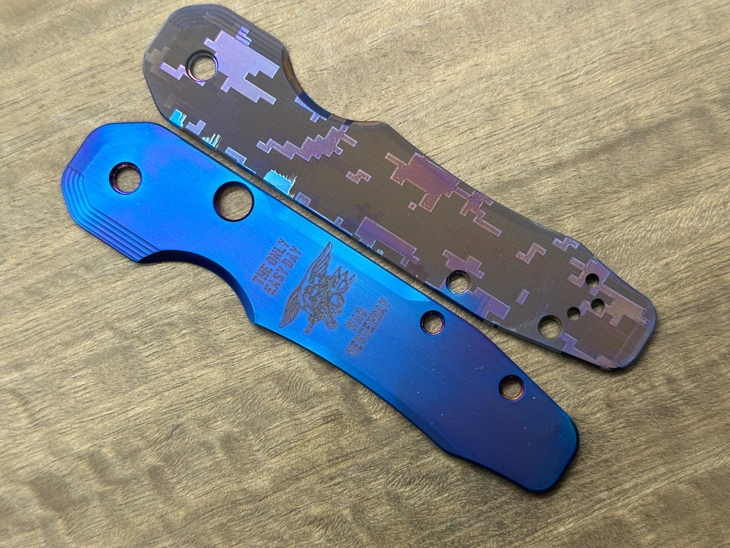 US NAVY Seals The only easy day was yesterday Flamed Titanium Scales for Spyderco SMOCK