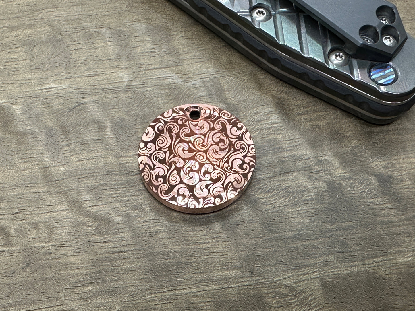 VICTORIA Polished engraved Copper PENDANT Keychain