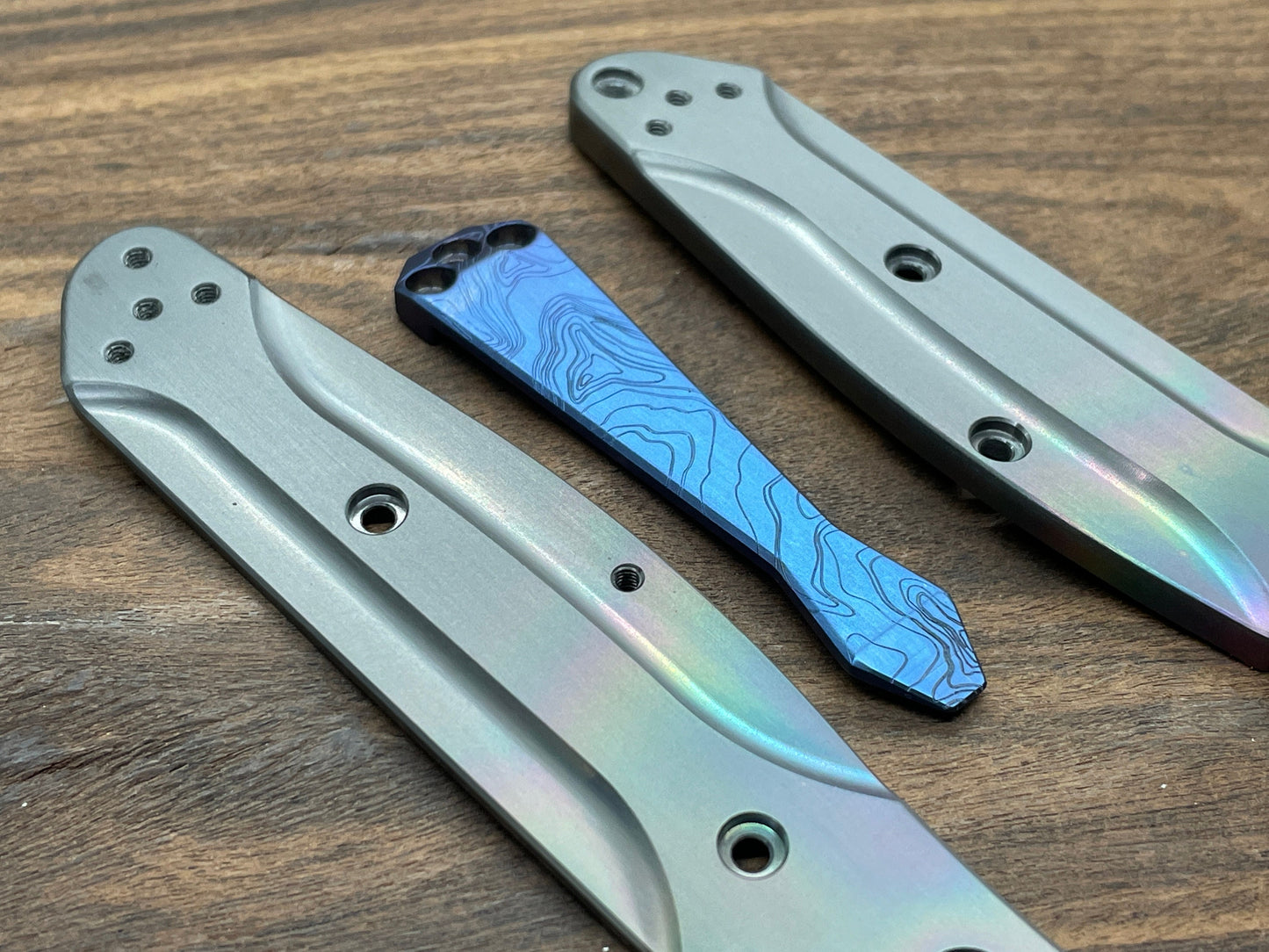 Blue ano TOPO engraved Dmd Titanium CLIP for most Benchmade models