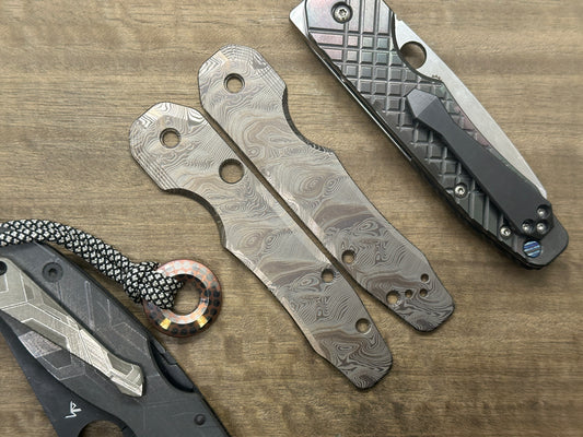 Black Dama TWIST pattern engraved Titanium Scales for Spyderco SMOCK