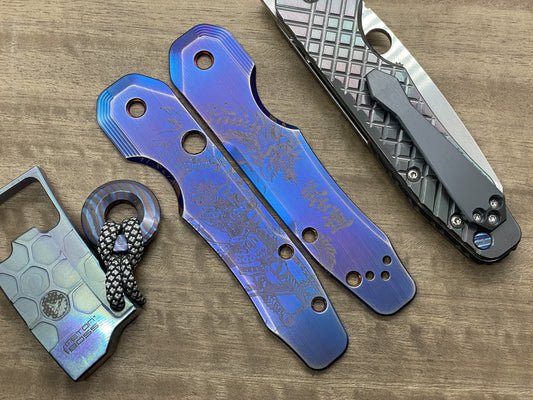 SAMURAI HONOR Flamed & Brushed Titanium Scales for Spyderco SMOCK