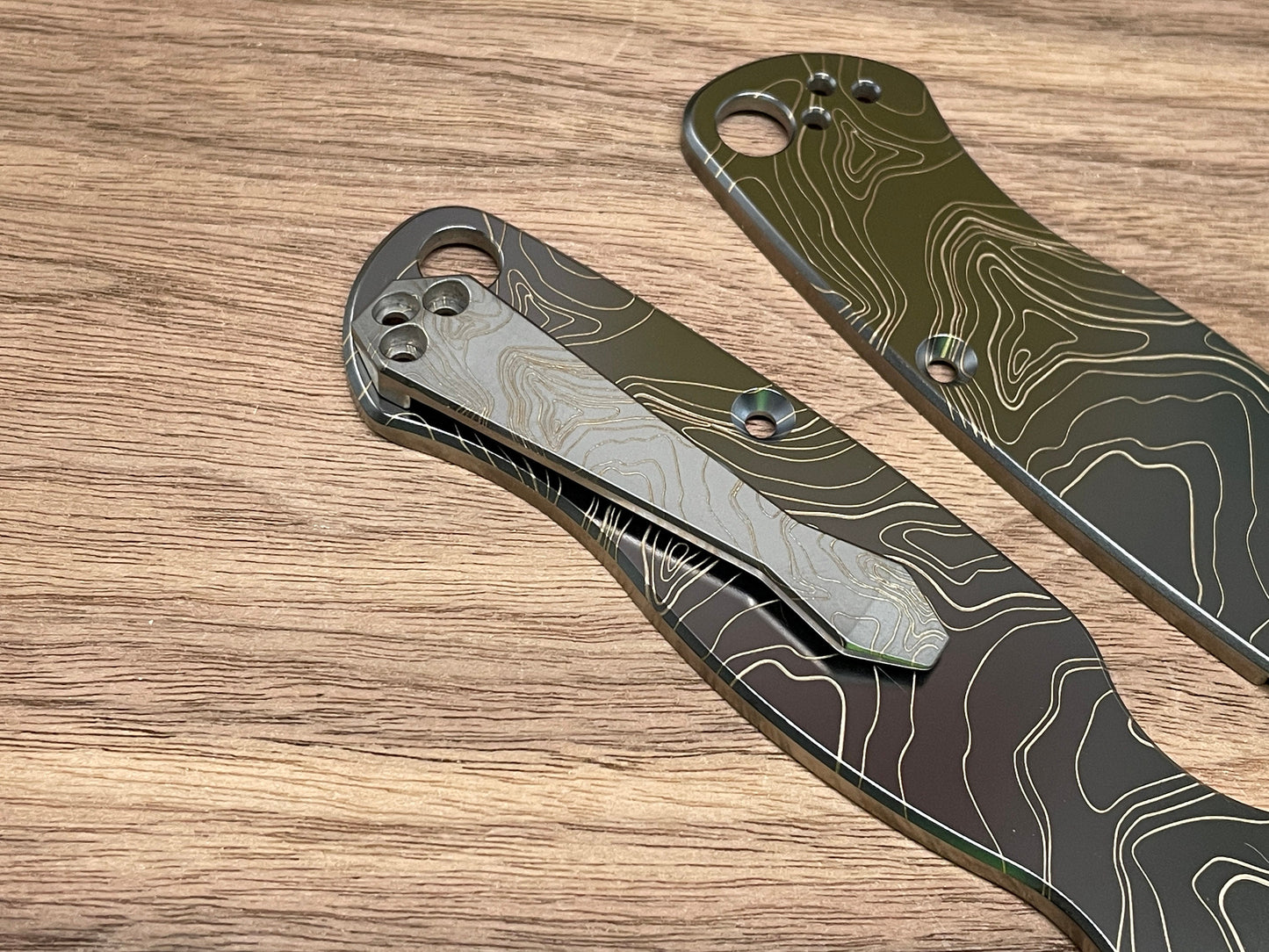 Black TOPO engraved Dmd Titanium CLIP for most Spyderco models