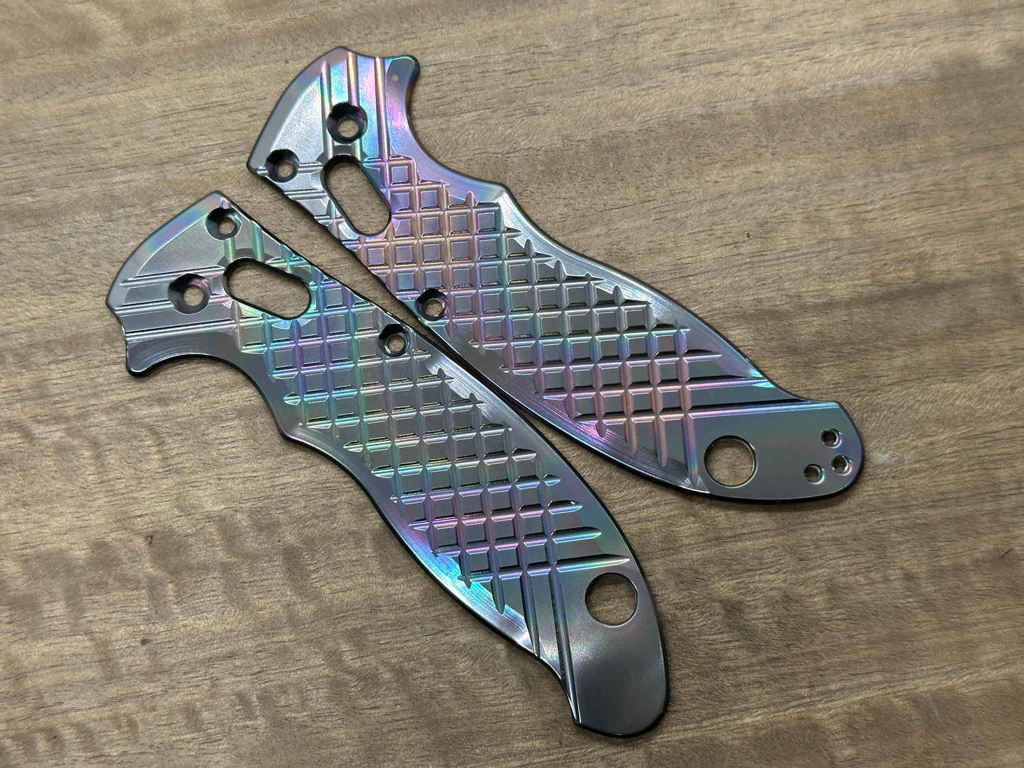 Oil Slick FRAG milled Zirconium scales for Spyderco MANIX 2