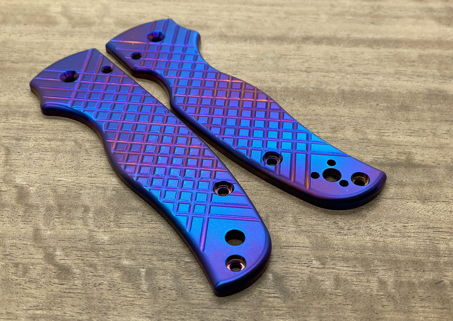 Flamed FRAG CNC milled Titanium Scales for SHAMAN Spyderco