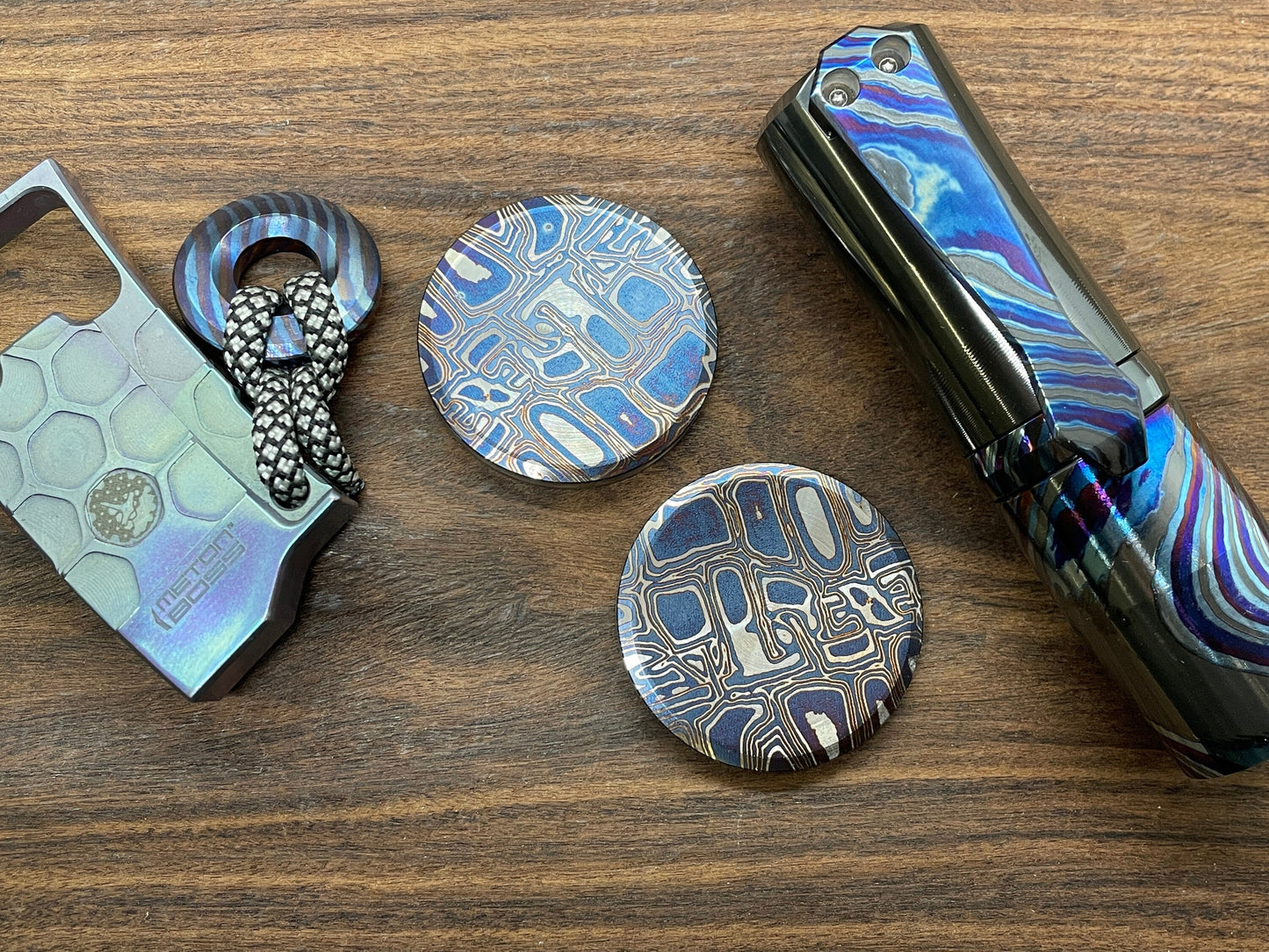 HAPTIC Coins CLICKY Mokume pattern heat ano Titanium Fidget