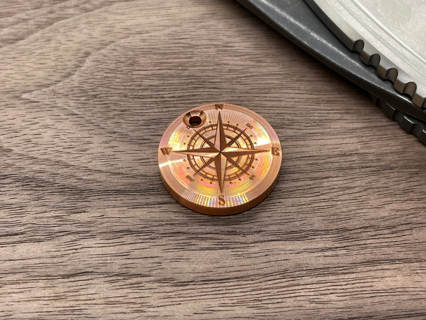 COMPASS engraved Copper Pendant Keychain Dog tag Key fob Necklace