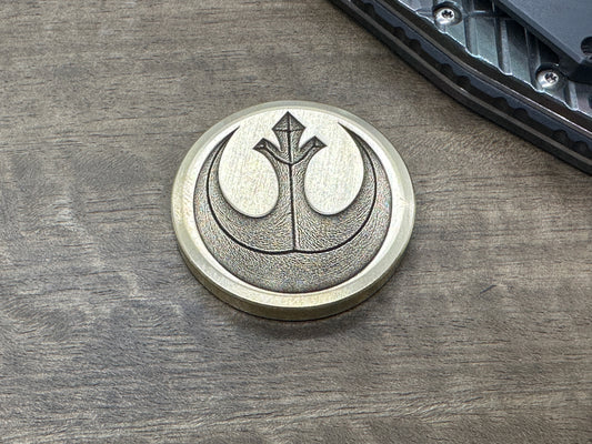 3 Sizes JEDI Rebel Alliance engraved Backside Dama LADDER Brass Worry Coin