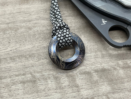 Black TOPO engraved TITANIUM lanyard bead Paracord bead Dog tag