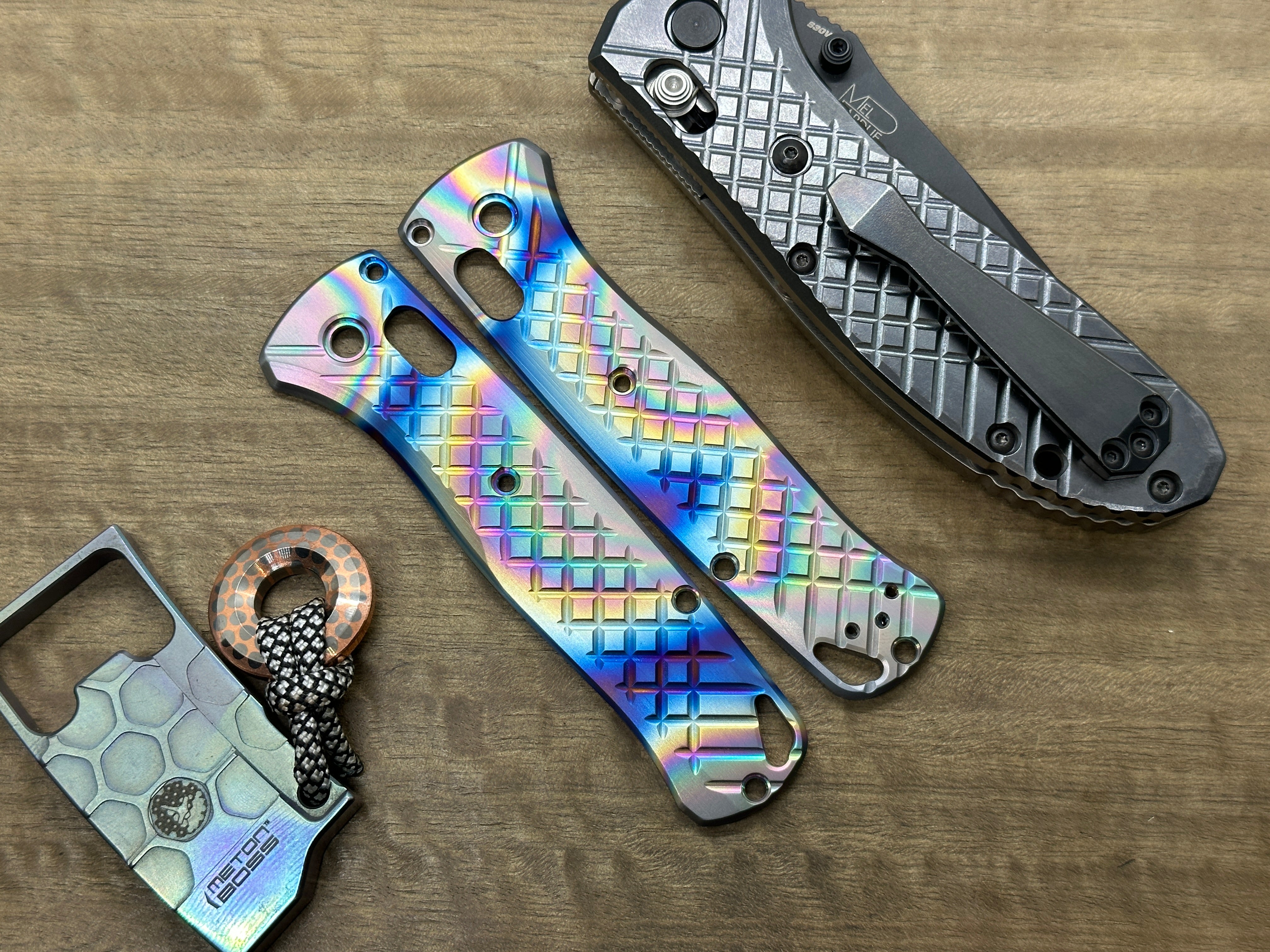 Oil Slick Flamed FRAG Cnc milled Titanium Scales for Benchmade Bugout ...