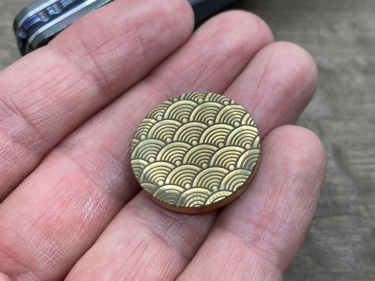 3 Sizes SEIGAIHA engraved Brass Worry Coin