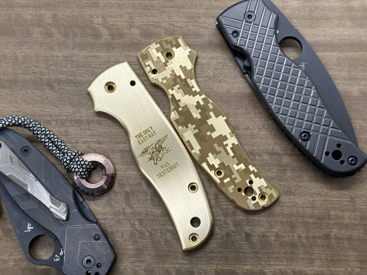 US NAVY Seals "The only easy day was yesterday" Brass Scales for SHAMAN Spyderco