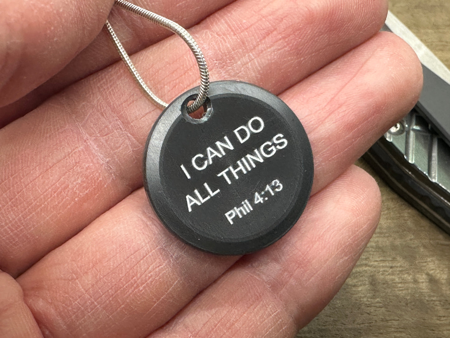 I can do all things - Phil 4:13 - Dama FISH Black Zirconium Pendant Keychain