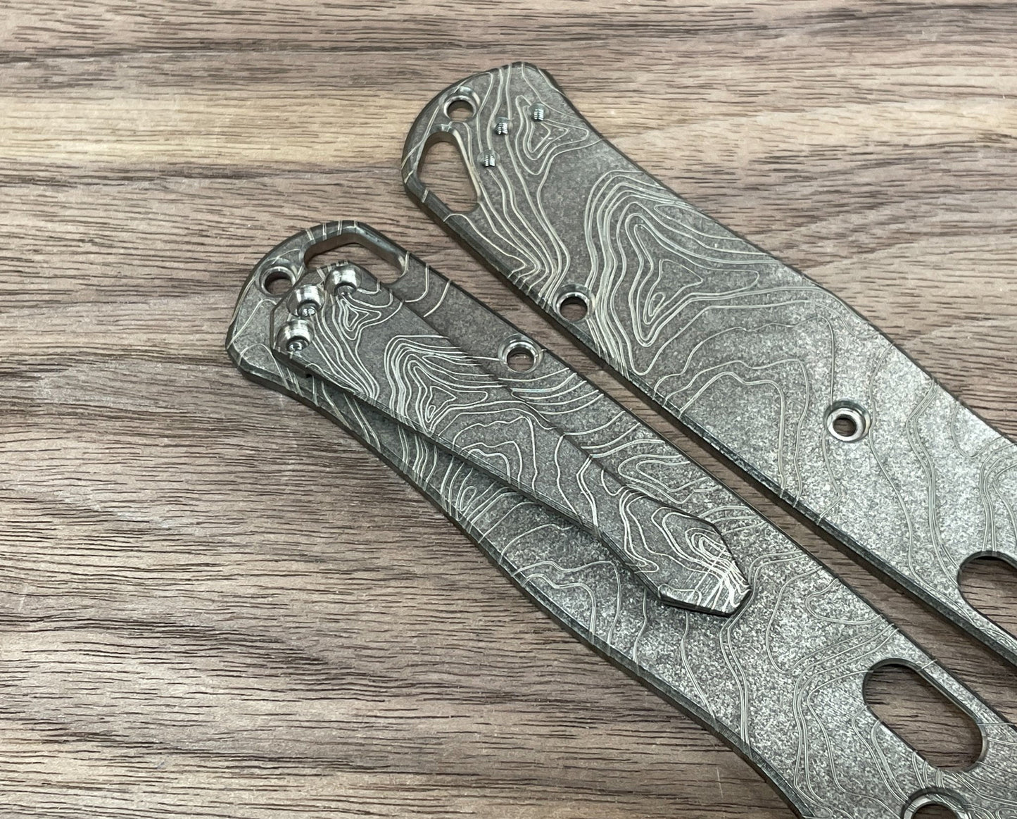 Battleworn TOPO engraved Dmd Titanium CLIP for most Benchmade models