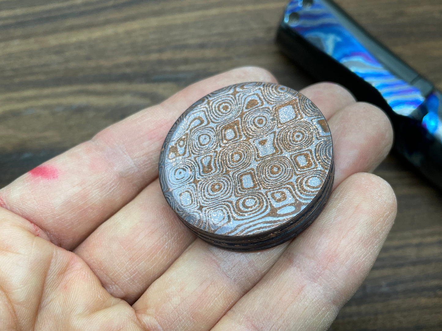 HAPTIC Coins CLICKY Damasteel pattern ROSES Copper Fidget