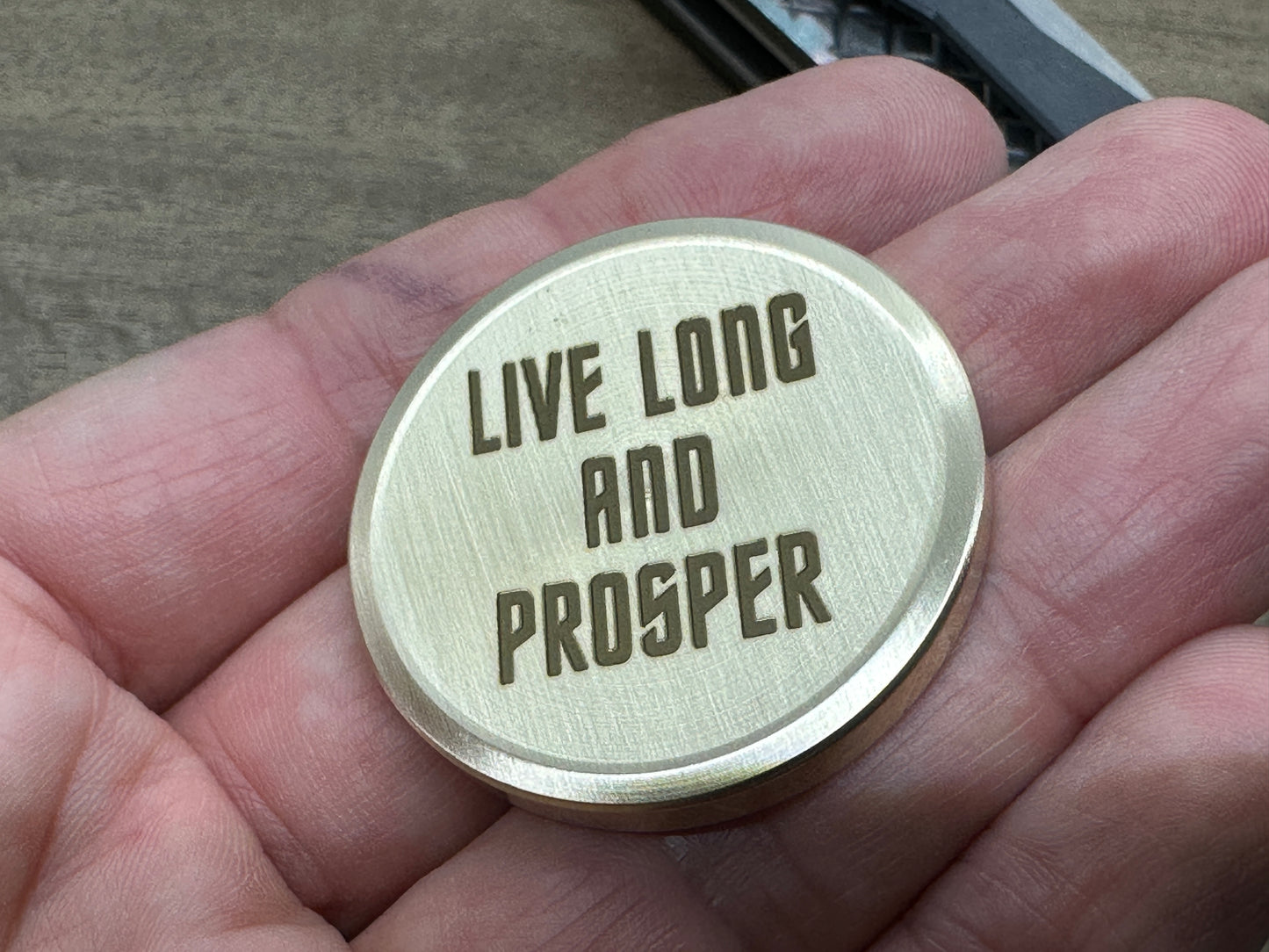 3 Sizes LIVE LONG and PROSPER engraved Brass Worry Coin